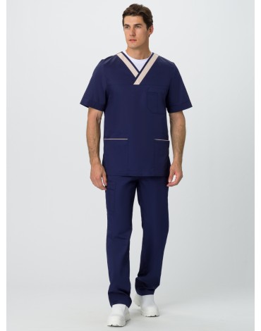 Костюм мужской Симпл-001 (тк.Смесовая,120) MedLine, т.синий/бежевый