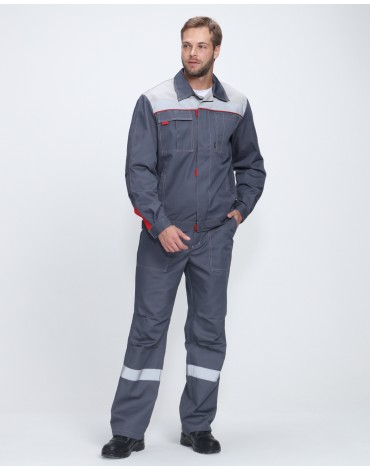 Костюм Фаворит-1 Премиум СОП (тк.Смесовая,240) брюки, т.серый/серый/красный