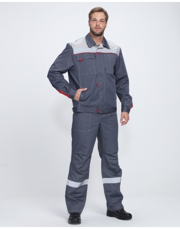 Костюм Фаворит-2 Премиум СОП (тк.Смесовая,240) п/к, т.серый/серый/красный