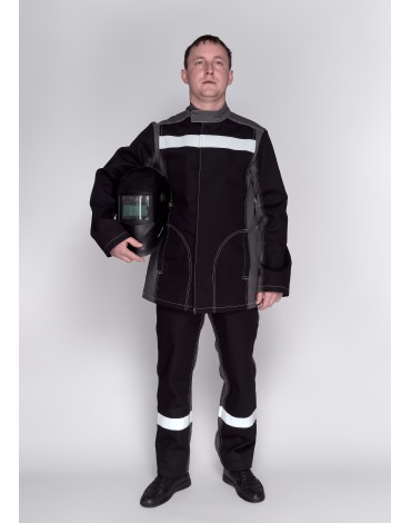 Костюм сварщика летний Ворк-М усиленный (1 кл.защиты, 100% ХБ) брюки, серый/черный