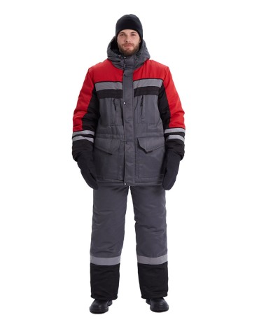 Костюм зимний "ЗИМНИК" куртка/брюки, цвет: т.серый/черный/красный