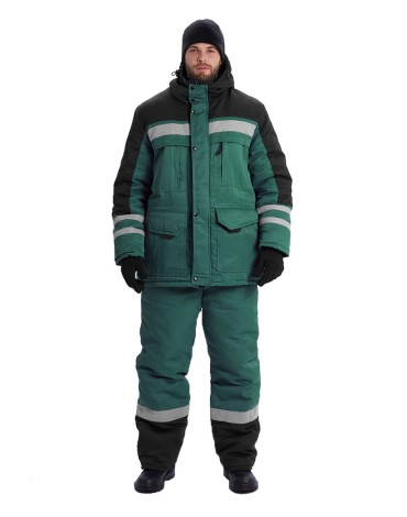Костюм зимний "ЗИМНИК" куртка/брюки, цвет: т.зеленый/черный