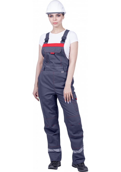 Полукомбинезон женский ХАЙ-ТЕК SAFETY летний, серый/красный