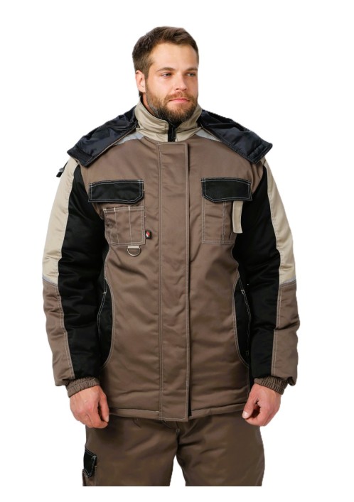 Костюм Фаворит-Мега (тк. Смесовая, 240) с брюками, коричневый/черный/бежевый