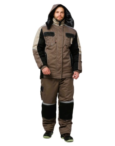 Костюм Фаворит-Мега (тк. Смесовая, 240) с брюками, коричневый/черный/бежевый