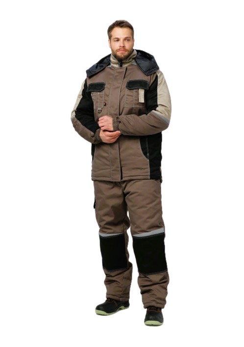 Костюм Фаворит-Мега (тк. Смесовая, 240) с брюками, коричневый/черный/бежевый