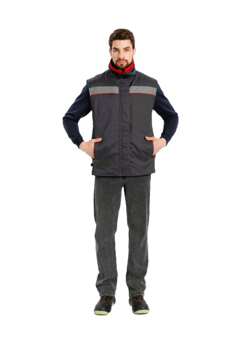 Жилет утепленный Грей (тк.Балтекс,210), т.серый/красный