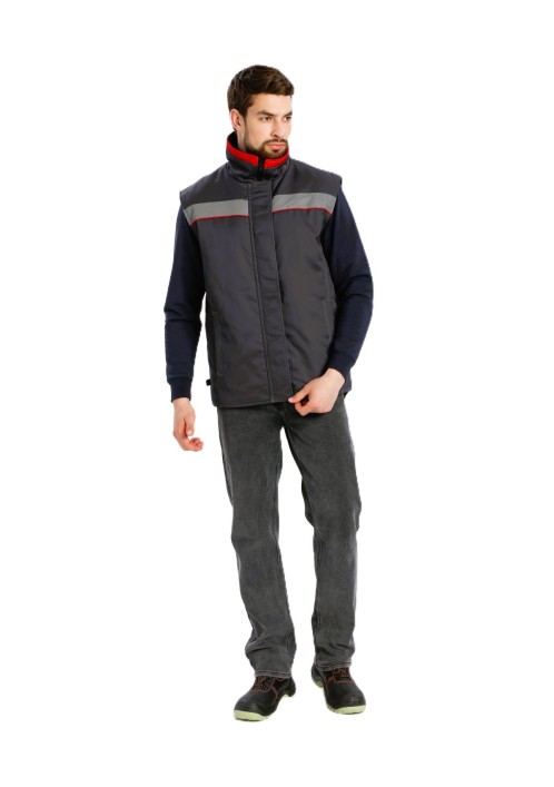 Жилет утепленный Грей (тк.Балтекс,210), т.серый/красный