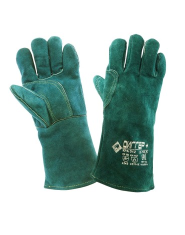 Краги ДИГГЕР+ спилковые зеленые с кевларовой нитью (КРА012)