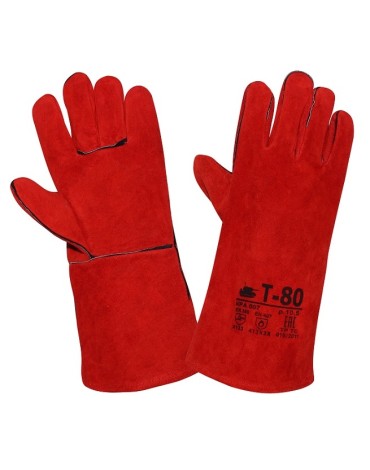 Краги спилковые Т-80 красные с подкладкой, КРА007