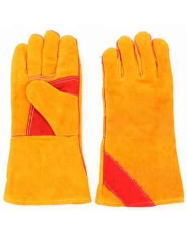 Краги спилковые желтые с красным усилением с подкладкой нить Кевлар (тип СИБИРЬ)