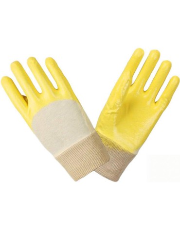 Перчатки нитриловые частичный облив облегченные манжет резинка, желтые