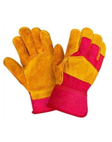 Перчатки спилковые комбинированные желтые с красным