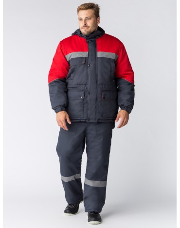 Костюм зимний Сибер СОП (тк.Таслан) п/к, т.серый/красный