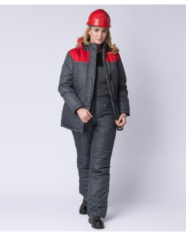 Куртка зимняя женская Снежана (Дюспо), темно-серый/красный