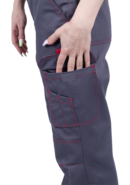 Полукомбинезон женский ХАЙ-ТЕК SAFETY летний, серый/красный Полукомбинезон женский ХАЙ-ТЕК SAFETY летний, серый/красный