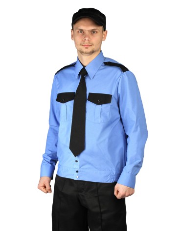 Рубашка мужская "Охрана" (дл. рукав) на резинке голубая с чёрным