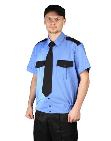 Рубашка мужская "Охрана" (кор. рукав) на резинке голубая с чёрным