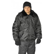 Куртка мужская на поясе "Охрана" зимняя черная (с капюшоном)