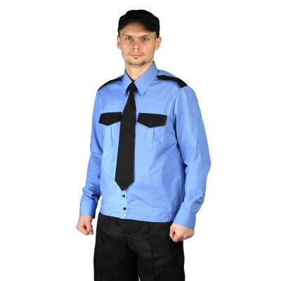 Рубашка мужская Охрана (дл. рукав) на резинке голубая с чёрным
