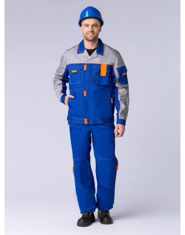Костюм Союз-Профессионал-1 (тк.Смесовая,240) брюки, васильковый/св.серый/оранжевый