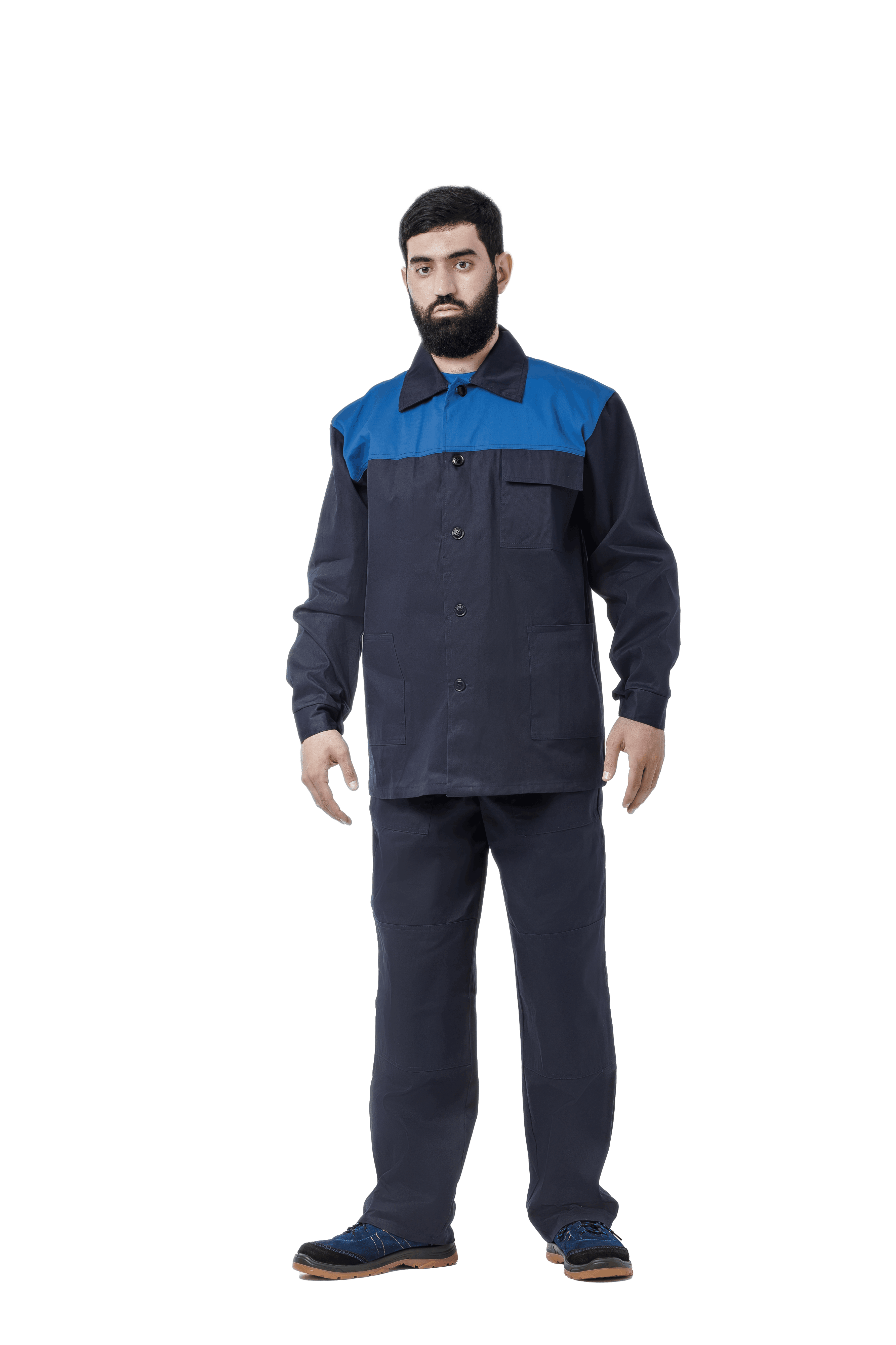 Костюм "КОМФОРТ" с брюками (100% ХБ, пл. 210 гр/м2), т.синий/васильковый